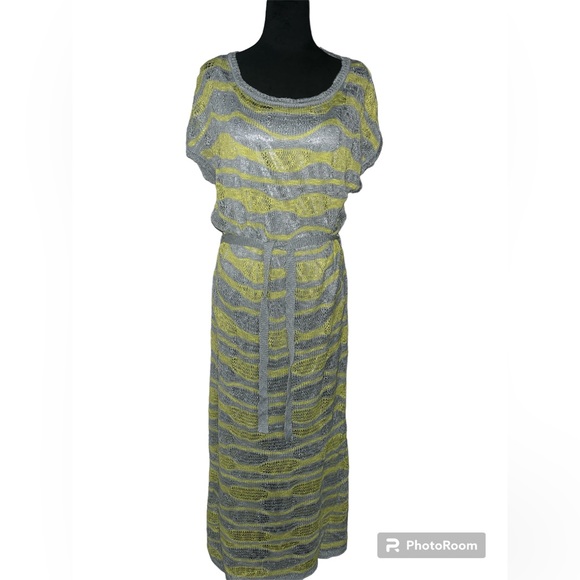 Vertigo loose Knit Maxi Dress Swimsuit Coverall Yellow Gray Size M - Picture 1 of 10